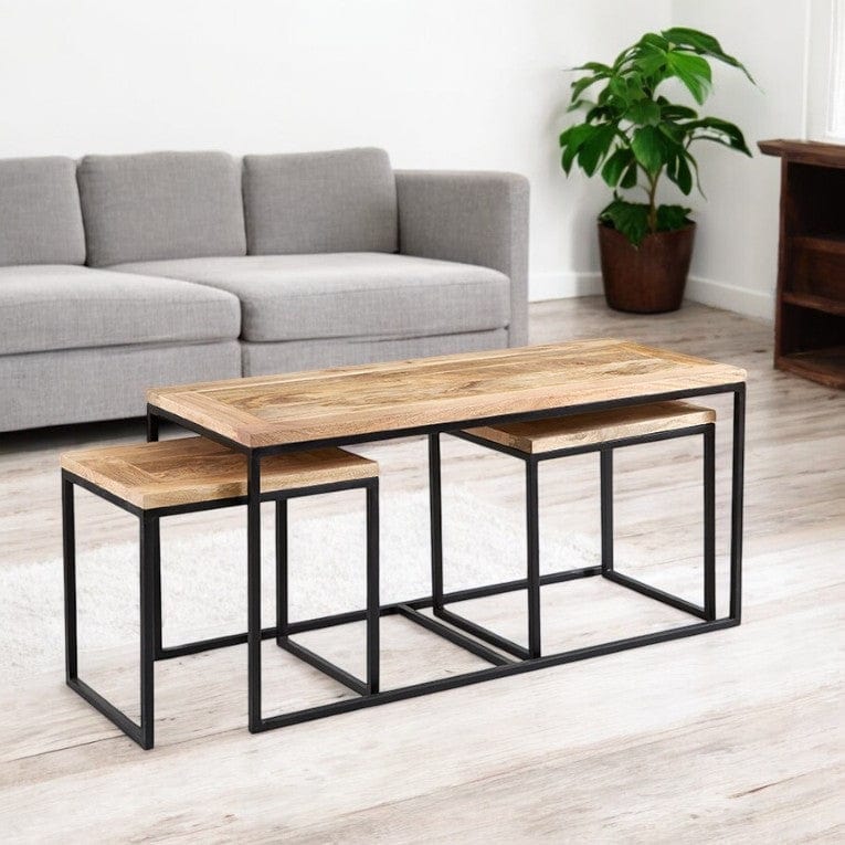 Sligo Industrial Metal & Wood Set of 3 Coffee Table