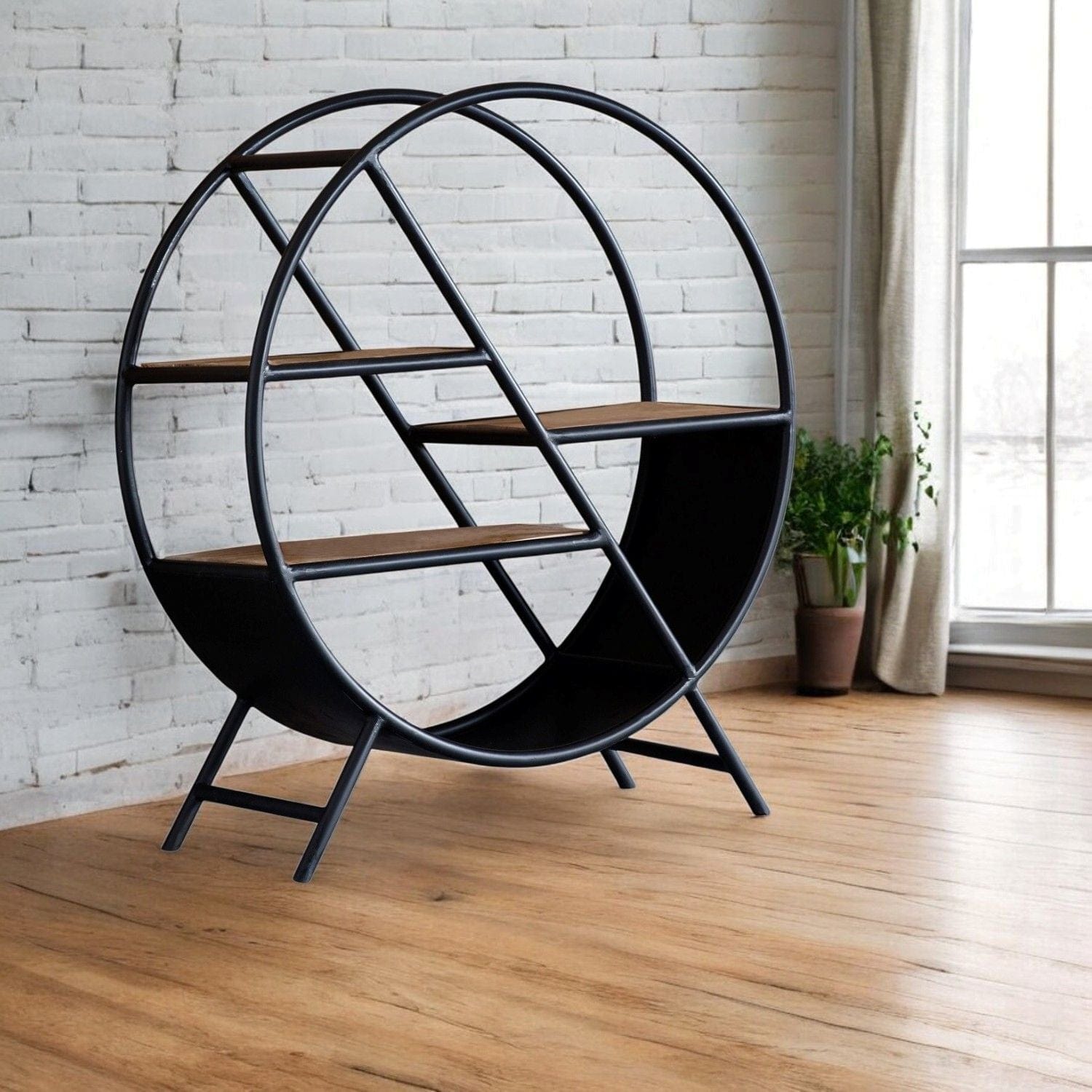 Sligo Industrial Round Metal & Wood Bookcase