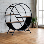 Sligo Industrial Round Metal & Wood Bookcase