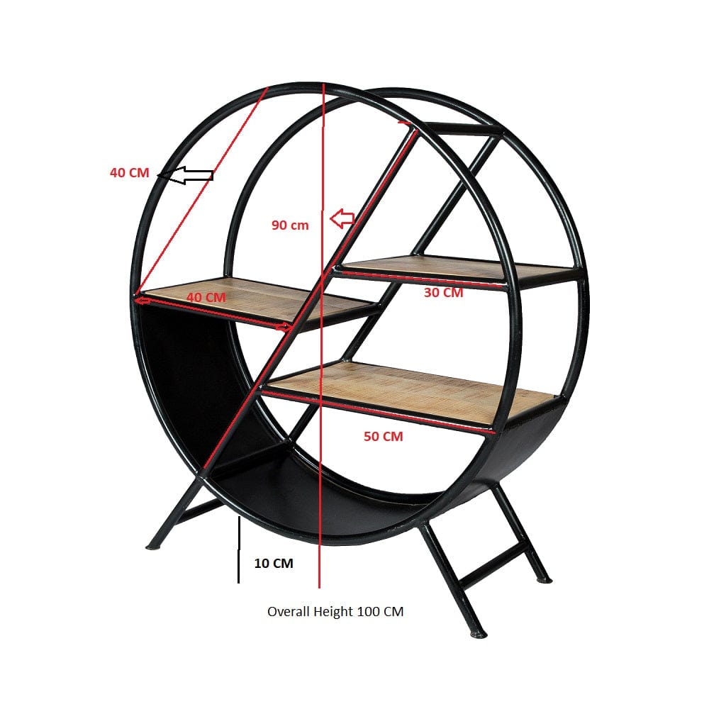 Sligo Industrial Round Metal & Wood Bookcase