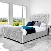 Solva Velvet Upholstered Chesterfield Sleigh Bed Frame