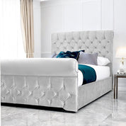 Solva Velvet Upholstered Chesterfield Sleigh Bed Frame