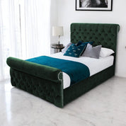 Solva Velvet Upholstered Chesterfield Sleigh Bed Frame