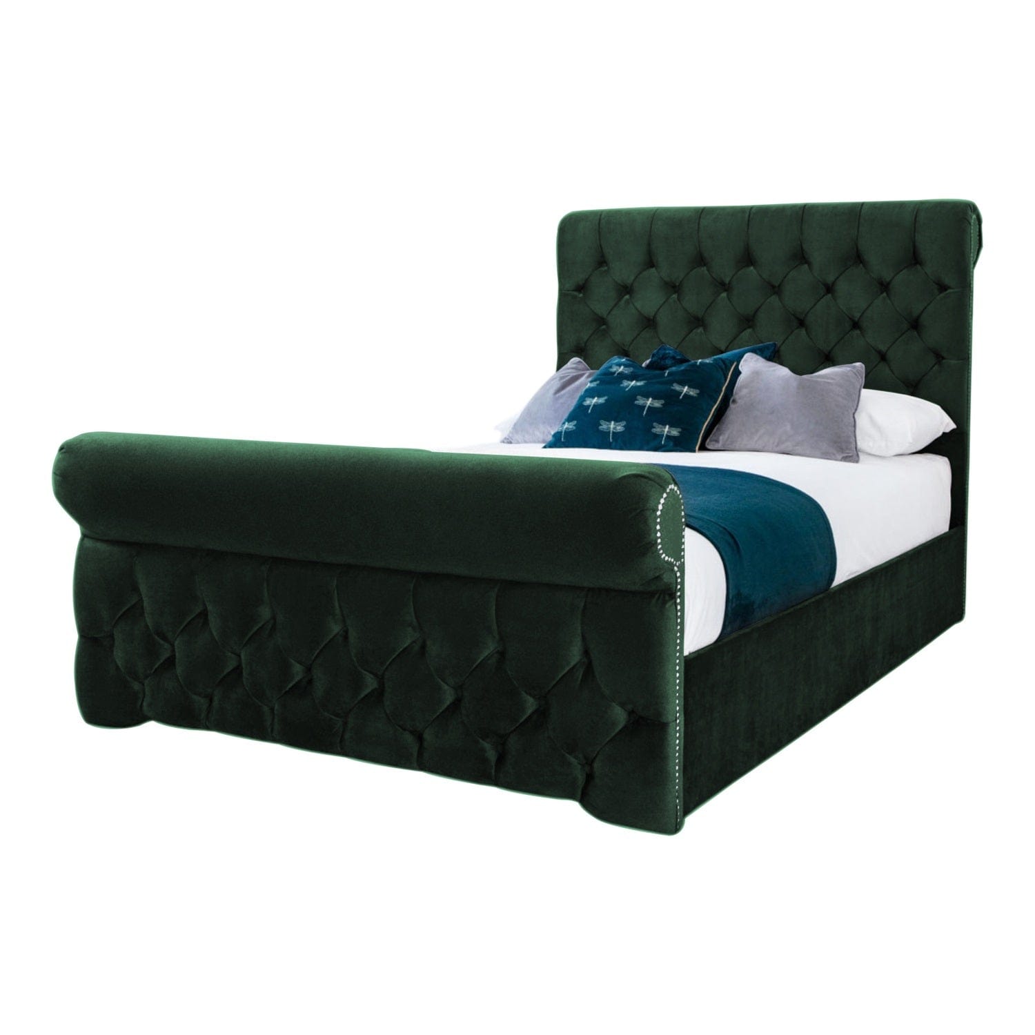 Solva Velvet Upholstered Chesterfield Sleigh Bed Frame