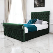 Solva Velvet Upholstered Chesterfield Sleigh Bed Frame