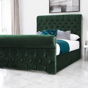 Solva Velvet Upholstered Chesterfield Sleigh Bed Frame