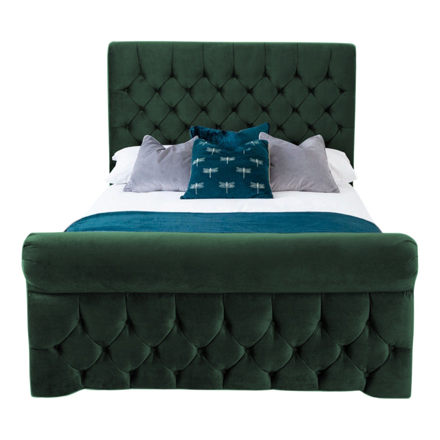 Solva Velvet Upholstered Chesterfield Sleigh Bed Frame