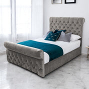 Solva Velvet Upholstered Chesterfield Sleigh Bed Frame