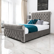 Solva Velvet Upholstered Chesterfield Sleigh Bed Frame