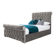 Solva Velvet Upholstered Chesterfield Sleigh Bed Frame