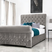 Solva Velvet Upholstered Chesterfield Sleigh Bed Frame