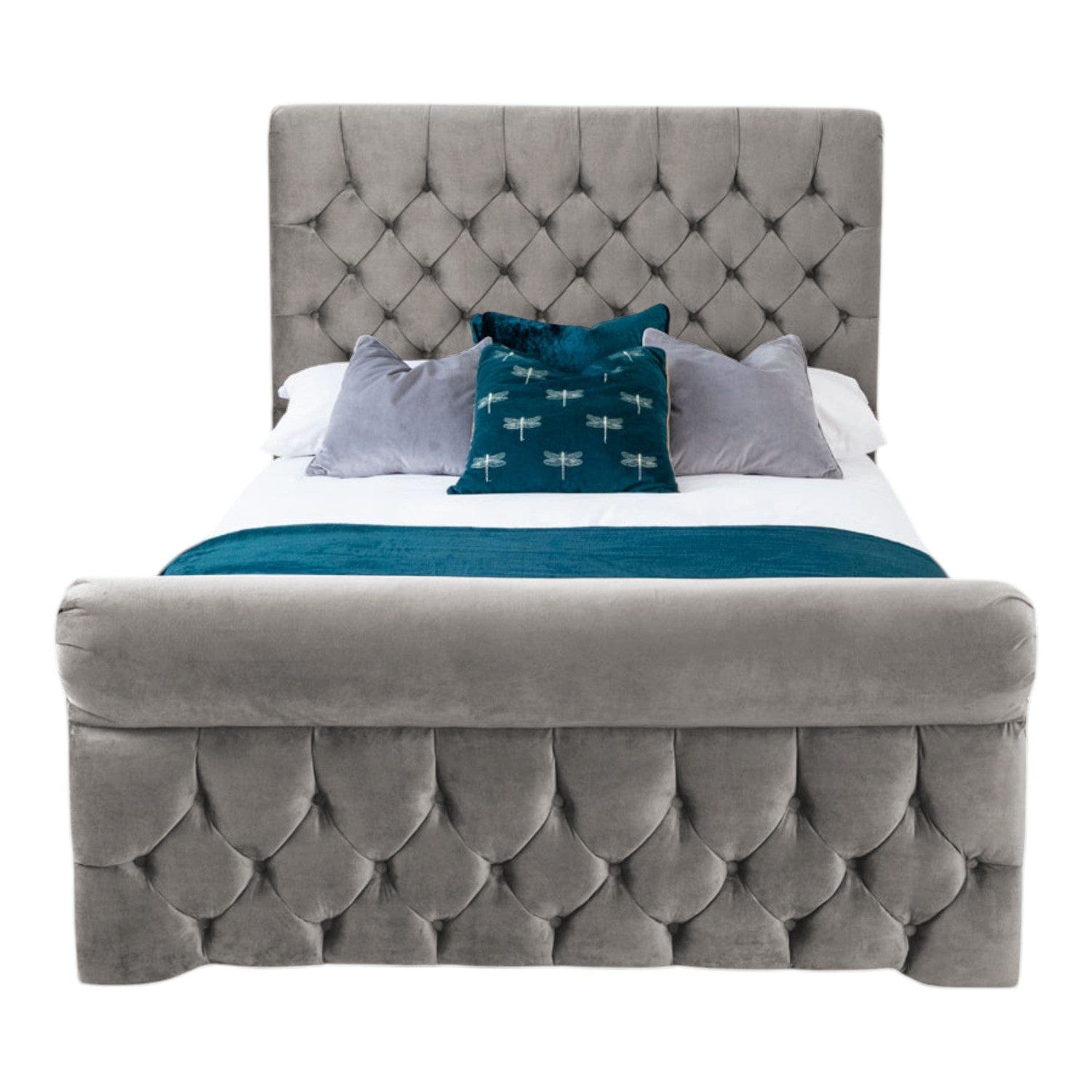 Solva Velvet Upholstered Chesterfield Sleigh Bed Frame