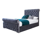 Solva Velvet Upholstered Chesterfield Sleigh Bed Frame