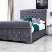 Solva Velvet Upholstered Chesterfield Sleigh Bed Frame