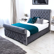 Solva Velvet Upholstered Chesterfield Sleigh Bed Frame