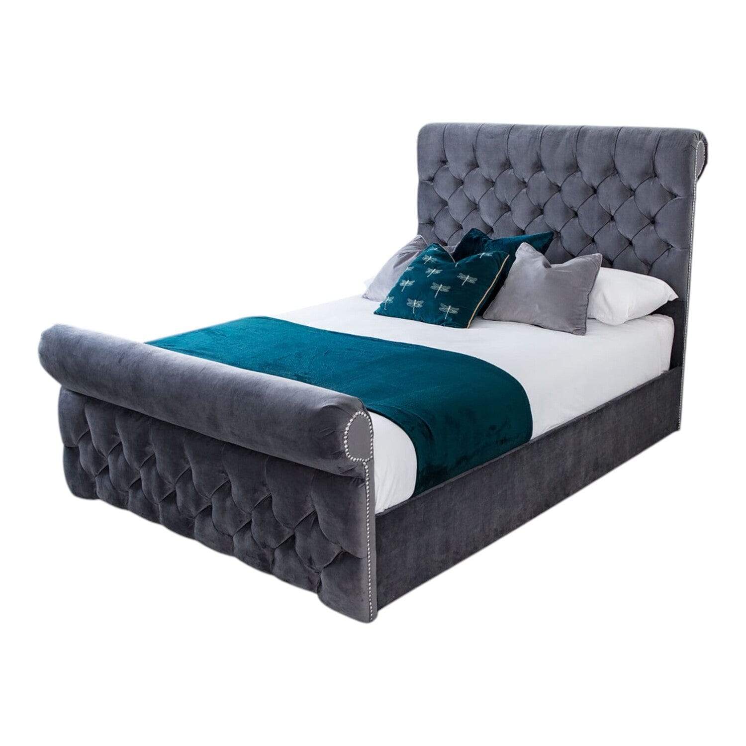 Solva Velvet Upholstered Chesterfield Sleigh Bed Frame