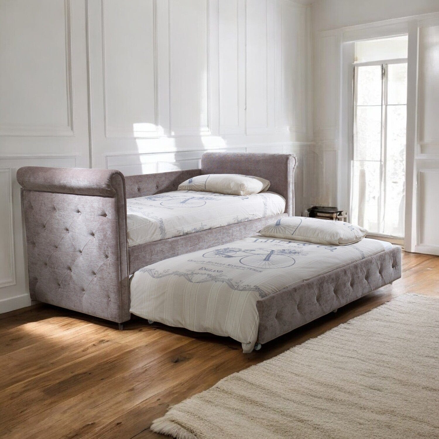 Mink Styal Upholstered Day Bed with Trundle