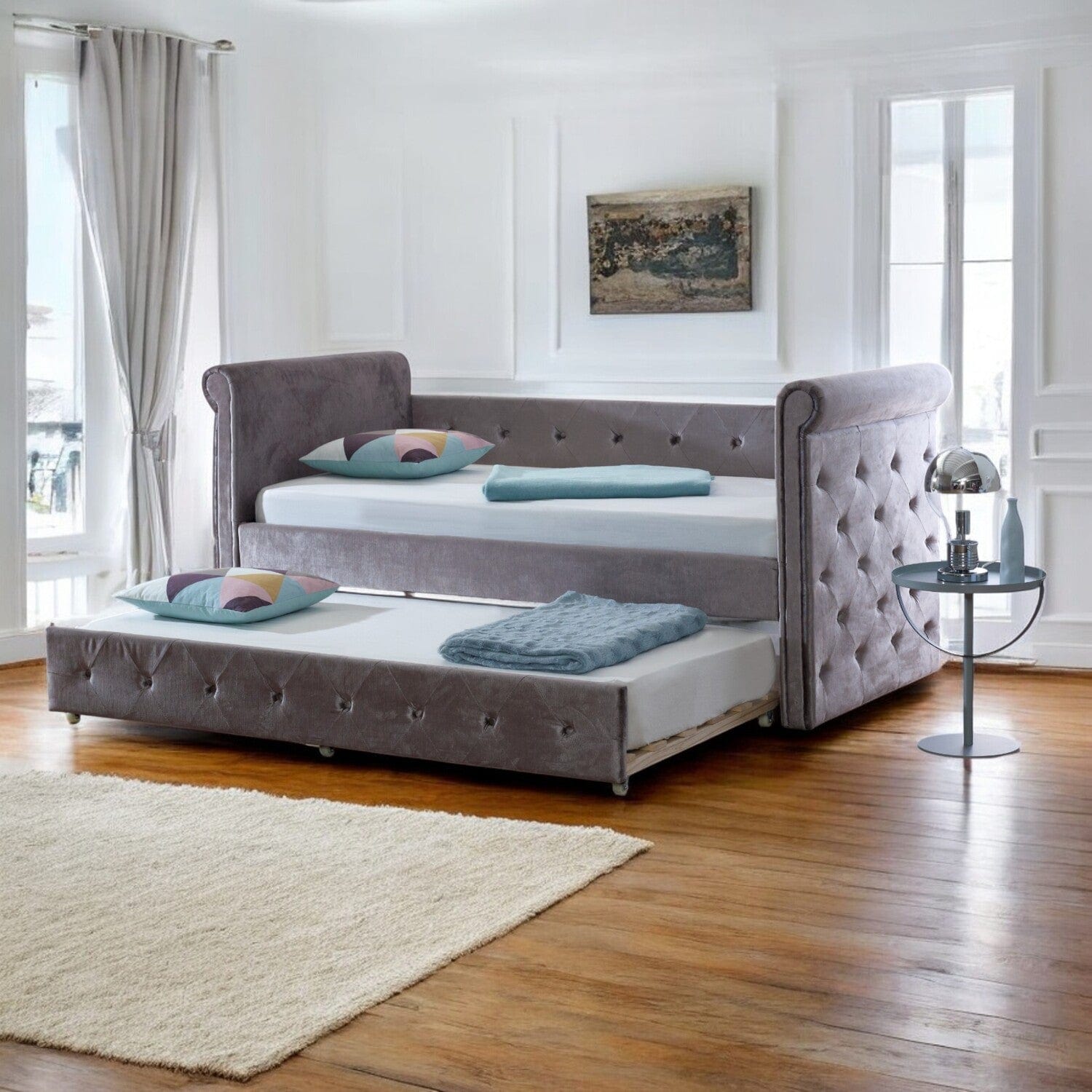 Silver Styal Upholstered Day Bed with Trundle