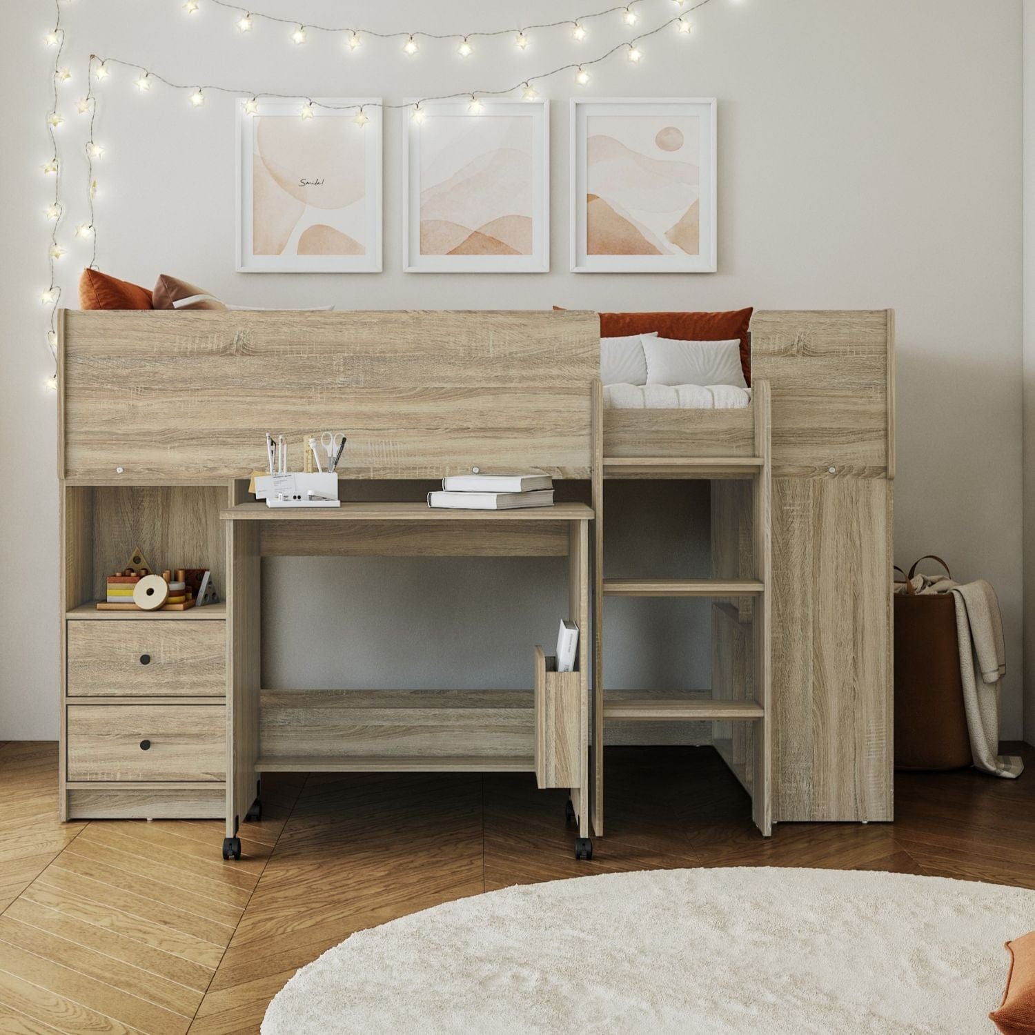 Ted Mid Sleeper Cabin Bed with Desk & Storage