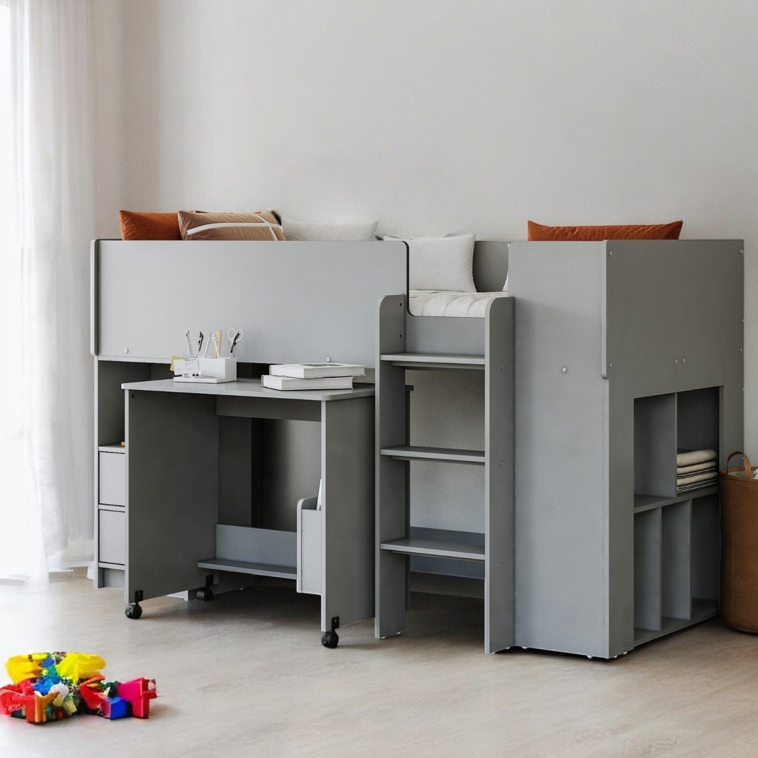 Grey Ted Mid Sleeper Cabin Bed with Desk & Storage