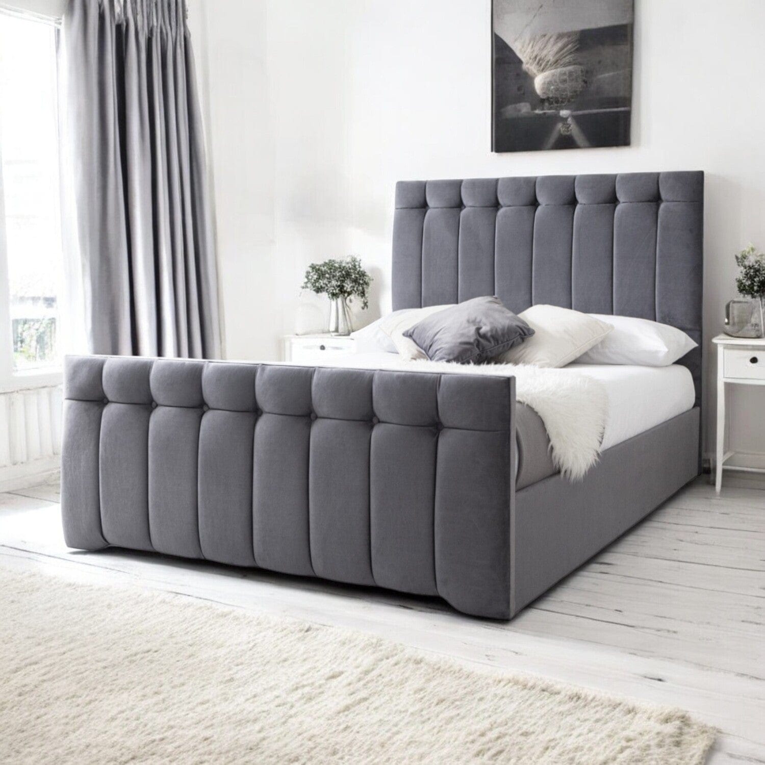  Slatted Base Tenby Modern Velvet Fabric Upholstered Bed Frame