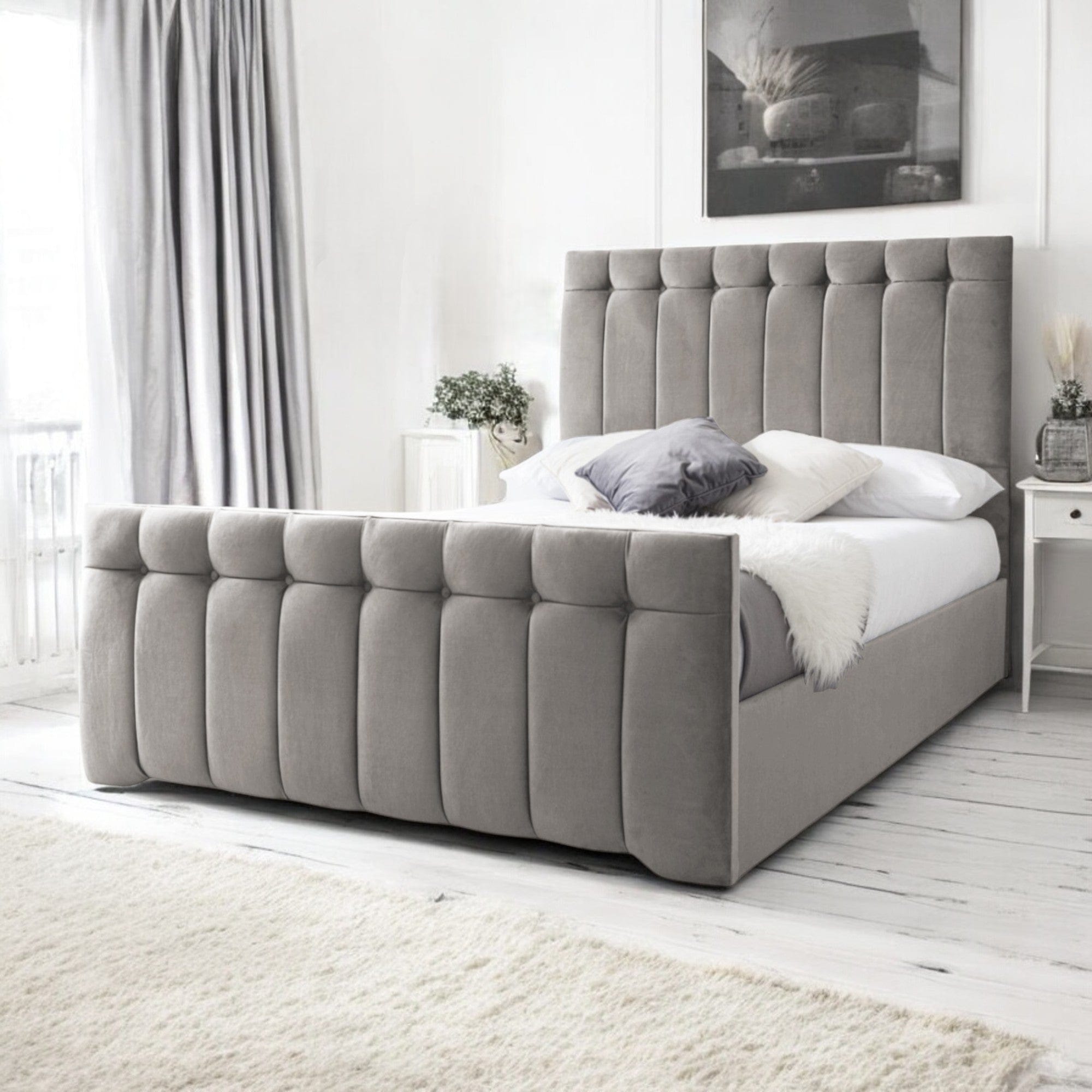  Slatted Base Tenby Modern Velvet Fabric Upholstered Bed Frame
