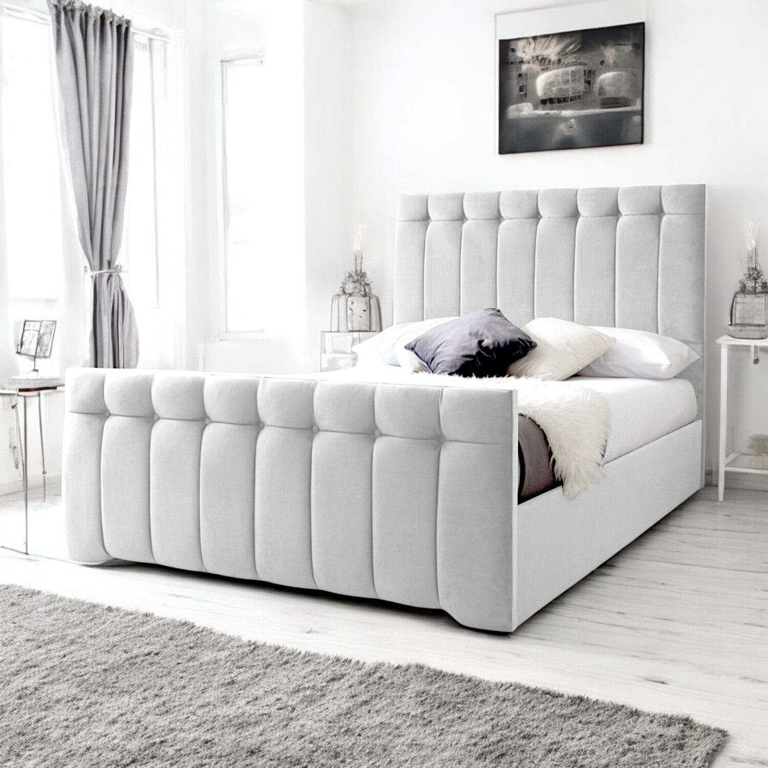  Slatted Base Tenby Modern Velvet Fabric Upholstered Bed Frame