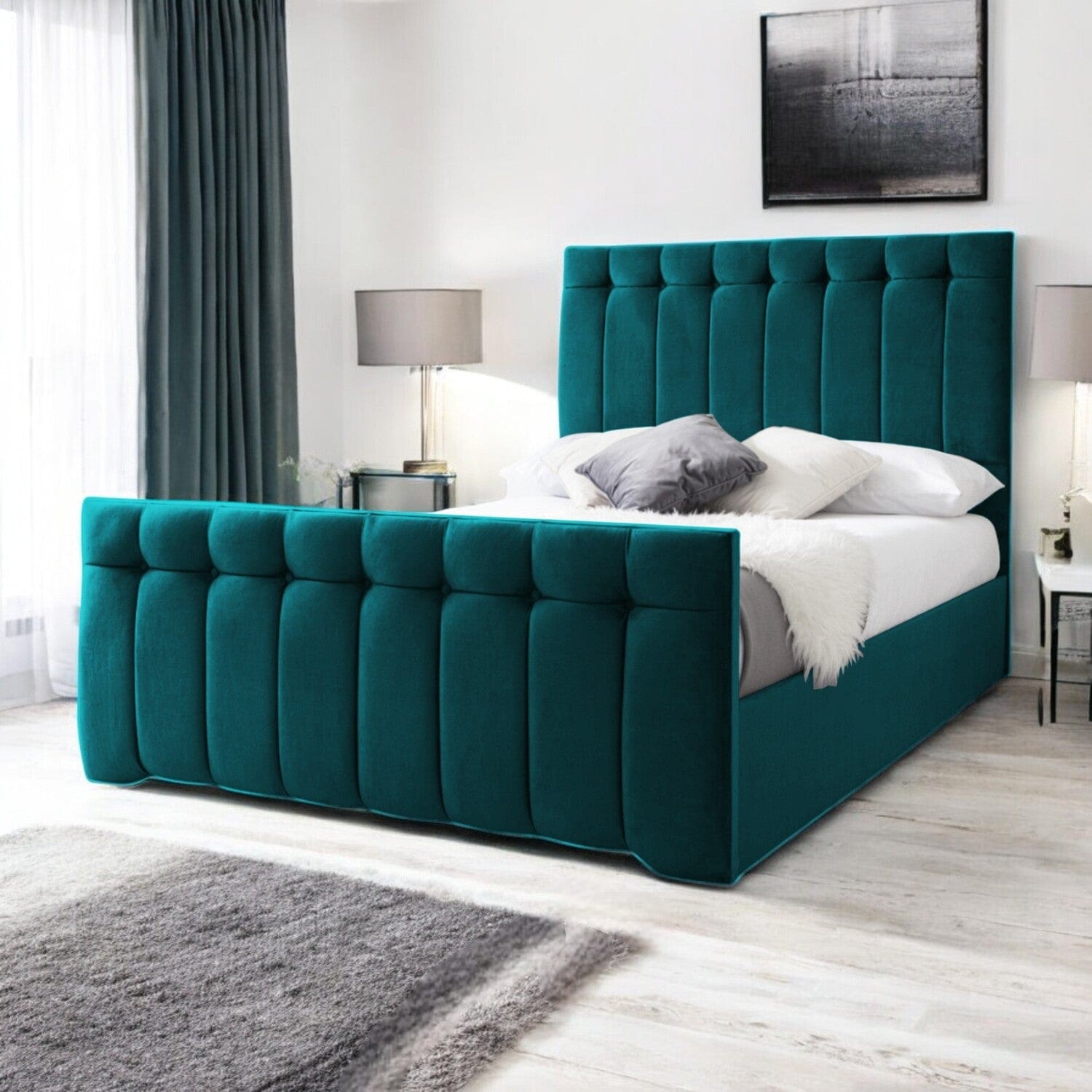  Slatted Base Tenby Modern Velvet Fabric Upholstered Bed Frame