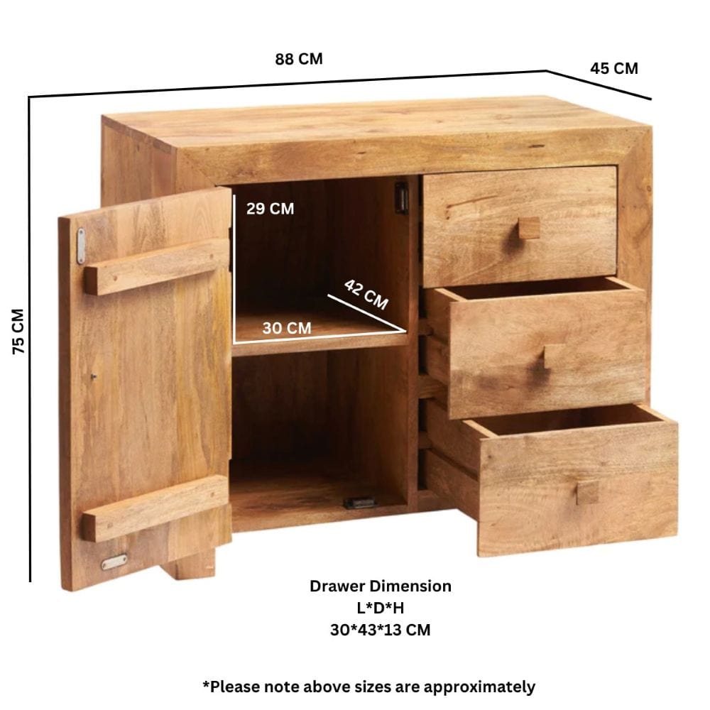Tibradden Wooden 1 Door & 3 Drawer 88cm Sideboard