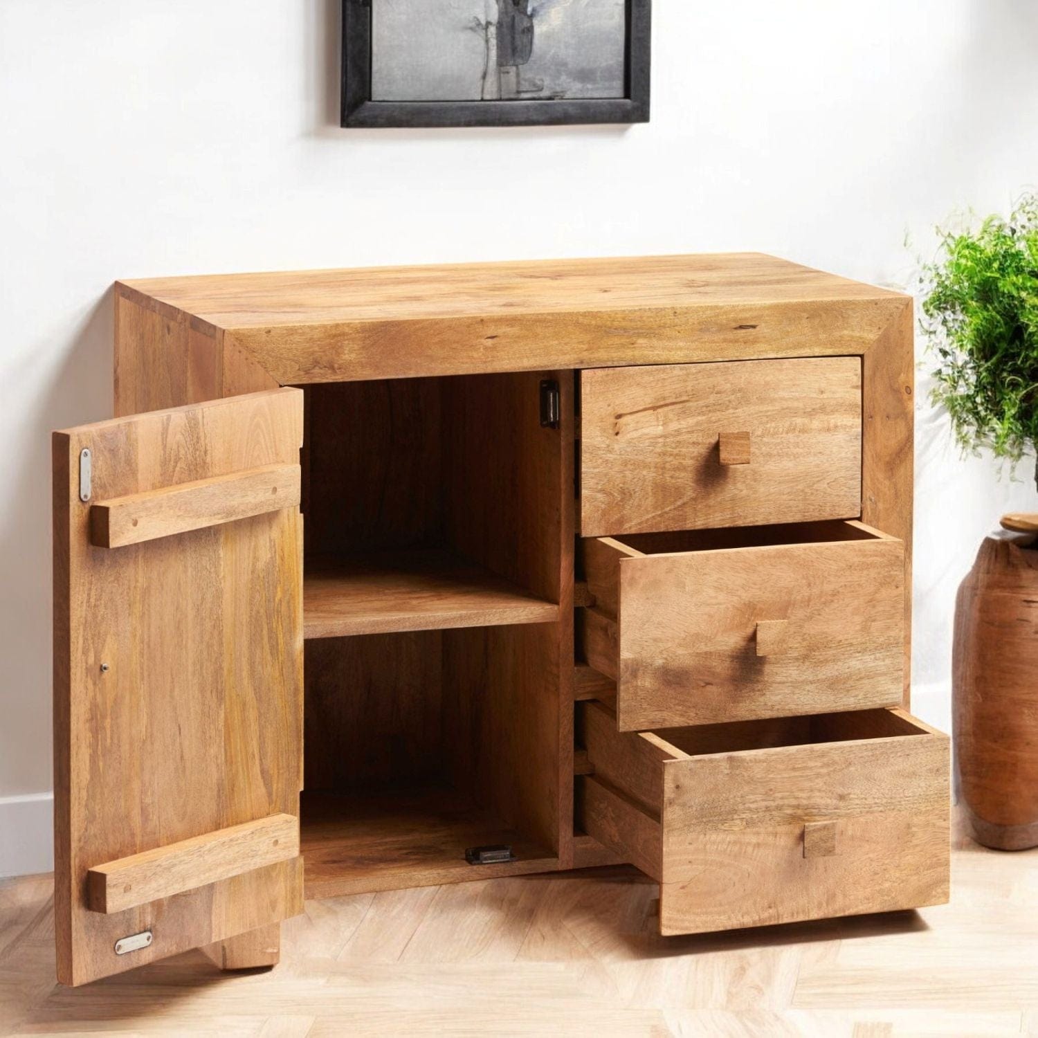 Tibradden Wooden 1 Door & 3 Drawer 88cm Sideboard