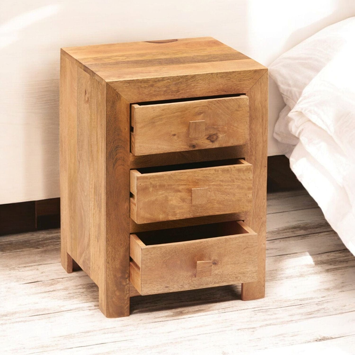 Tibradden Wooden 3 Drawer Bedside Table