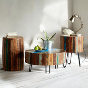 Westport Rustic Wooden Drum Side Table