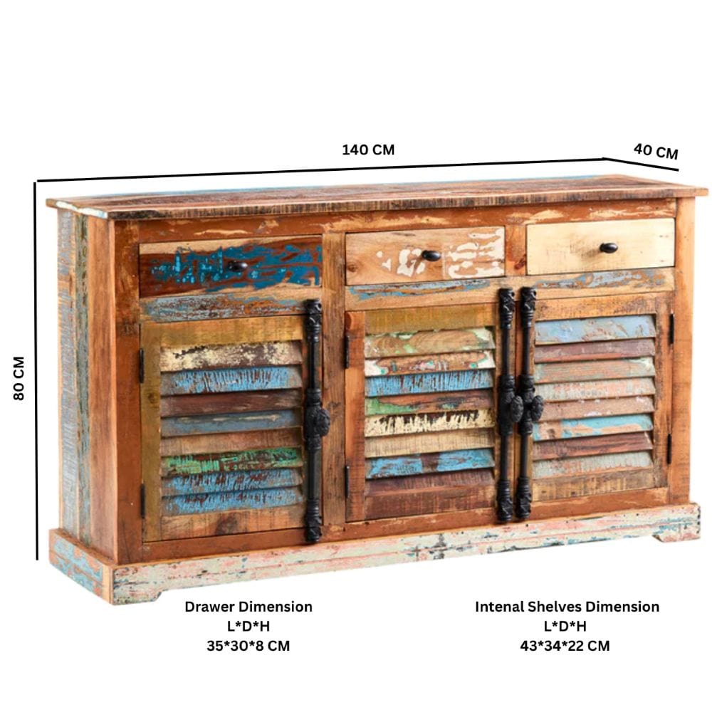 Westport Wooden Rustic 3 Doors & 3 Drawers 140cm Sideboard