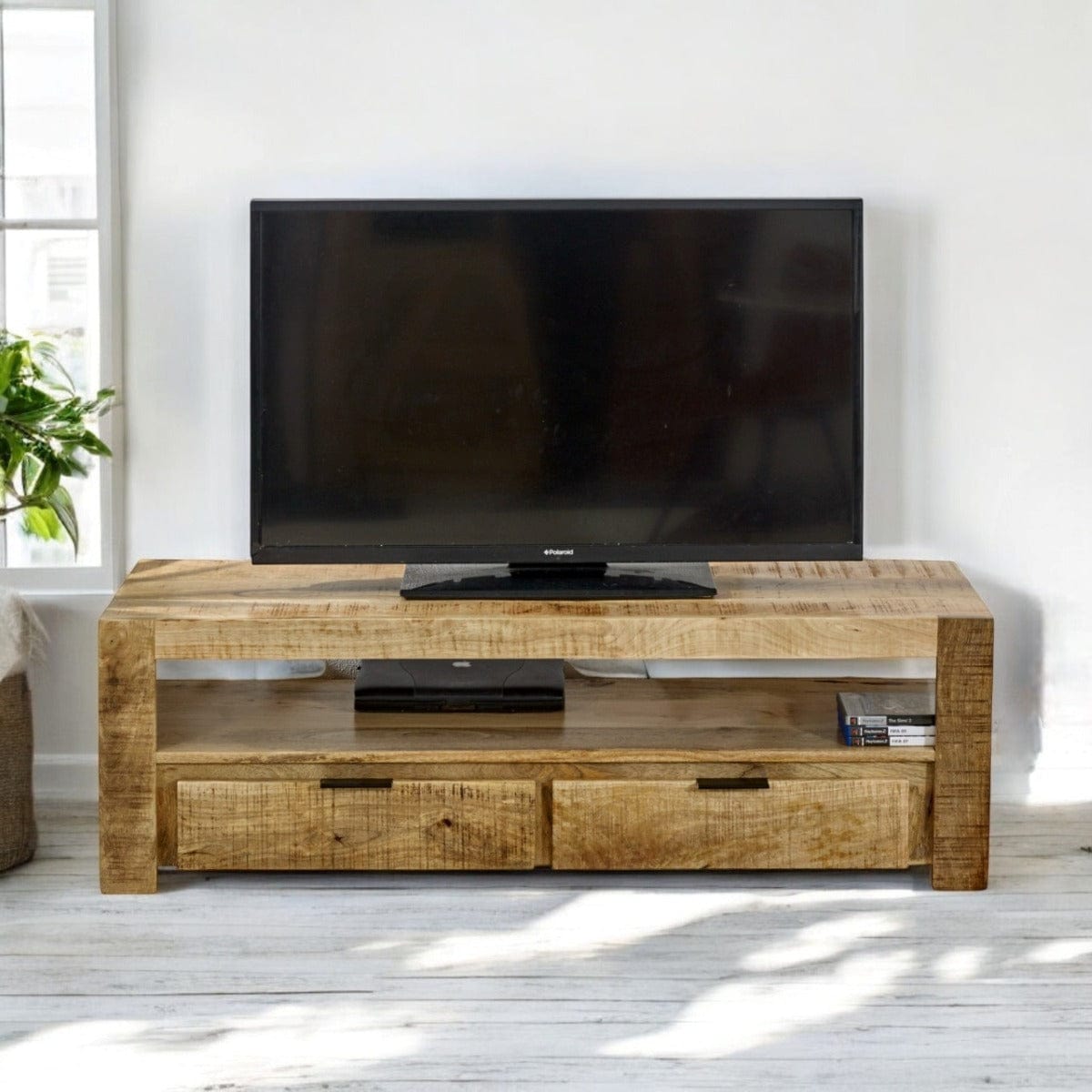 Wicklow 130cm Wooden TV Stand Unit With 2 Drawers