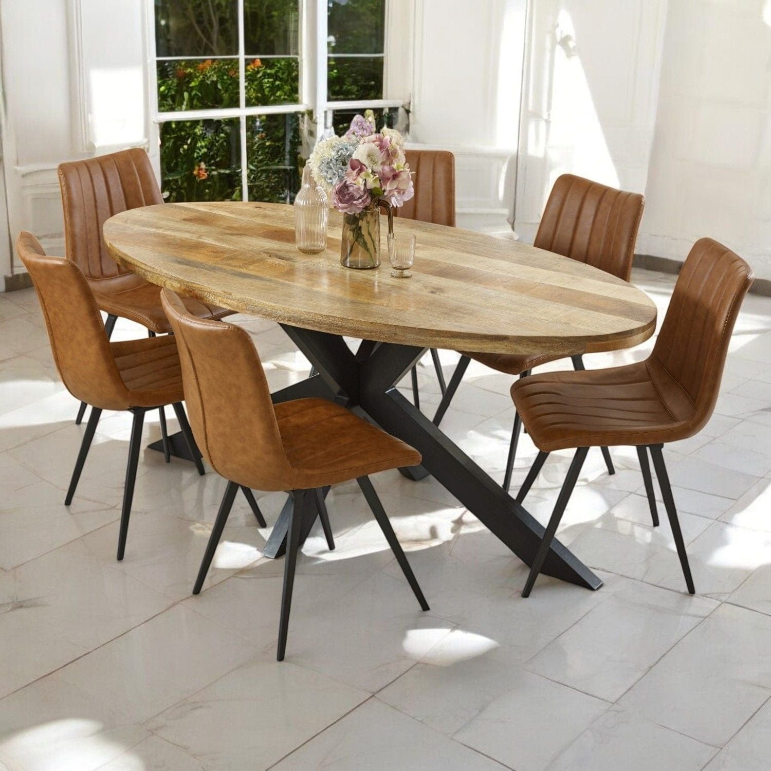 Wicklow Wooden Metal Spider Legs Oval 180cm Dining Table