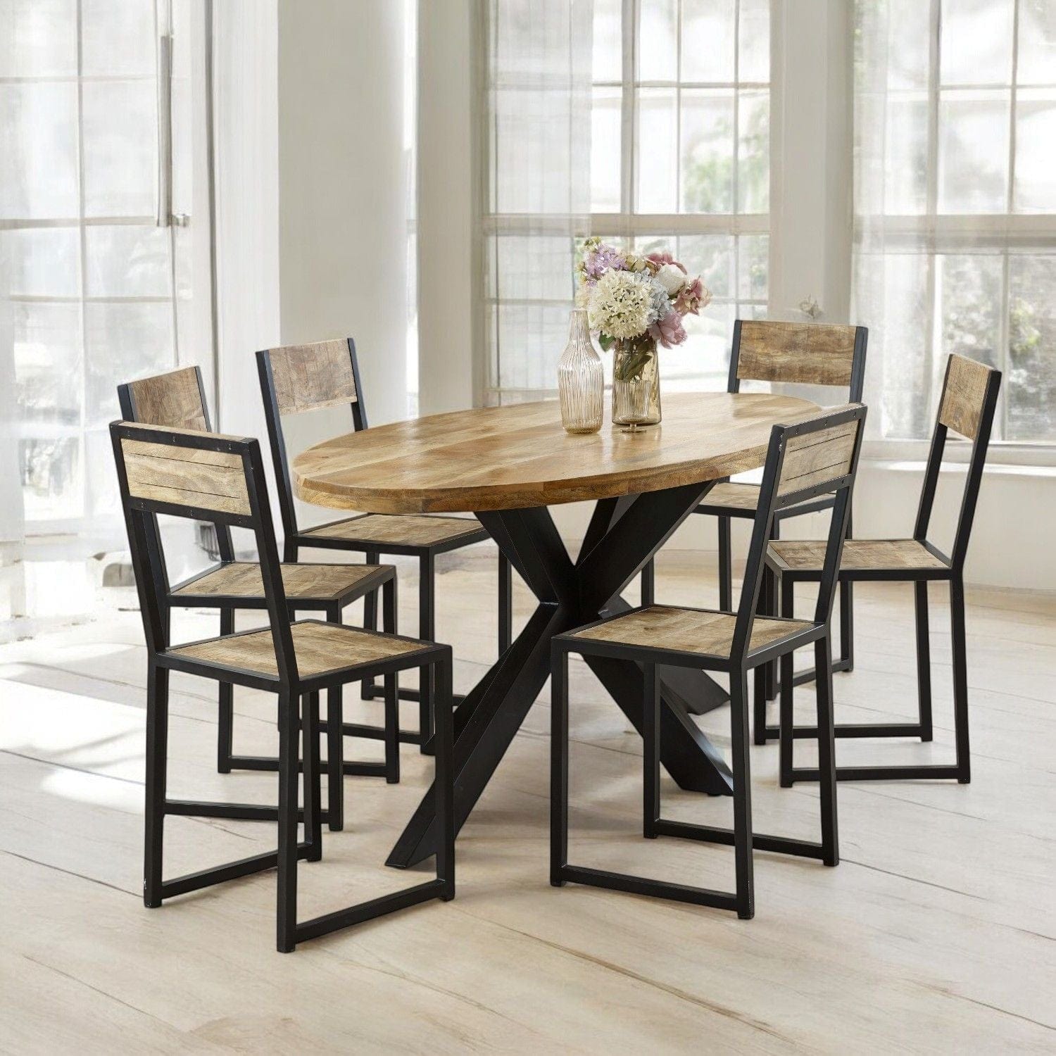Wicklow Wooden Metal Spider Legs Oval 180cm Dining Table