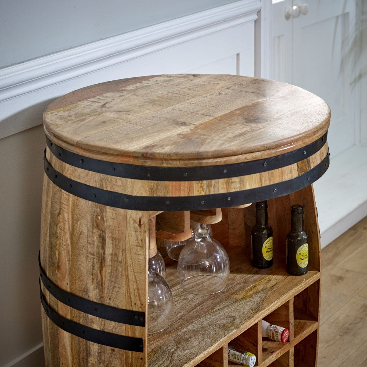 Wicklow Wooden Round Barrel Bar 90cm Sideboard
