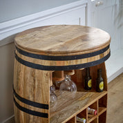 Wicklow Wooden Round Barrel Bar 90cm Sideboard