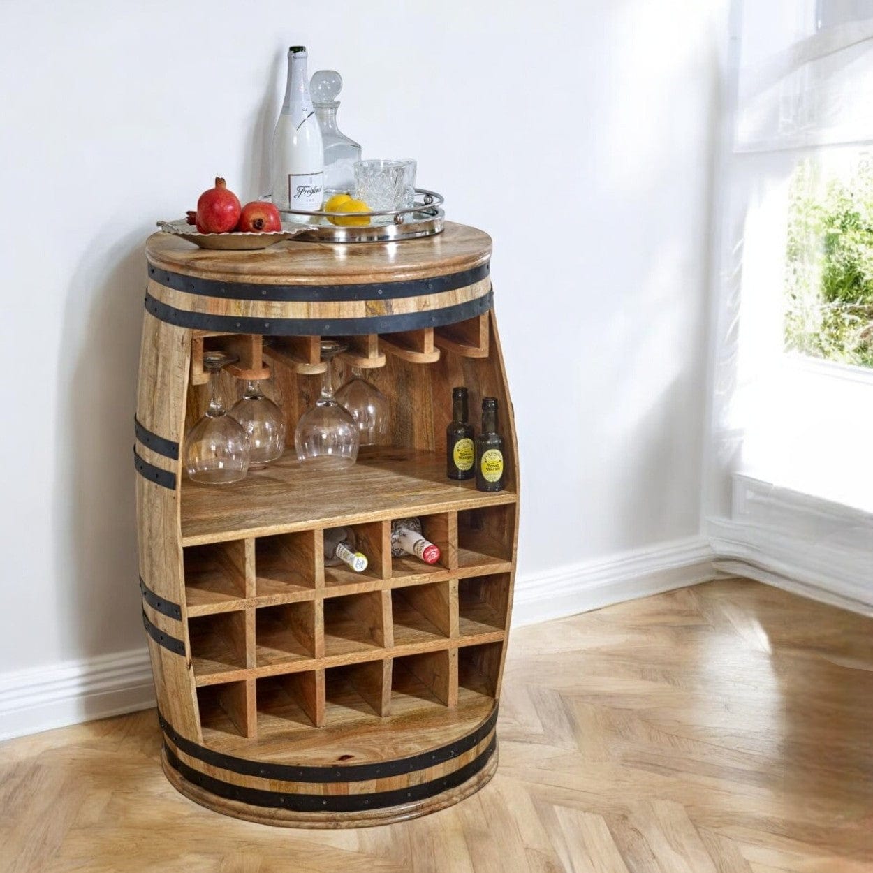 Wicklow Wooden Round Barrel Bar 90cm Sideboard