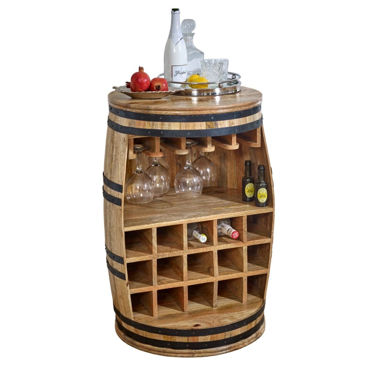 Wicklow Wooden Round Barrel Bar 90cm Sideboard