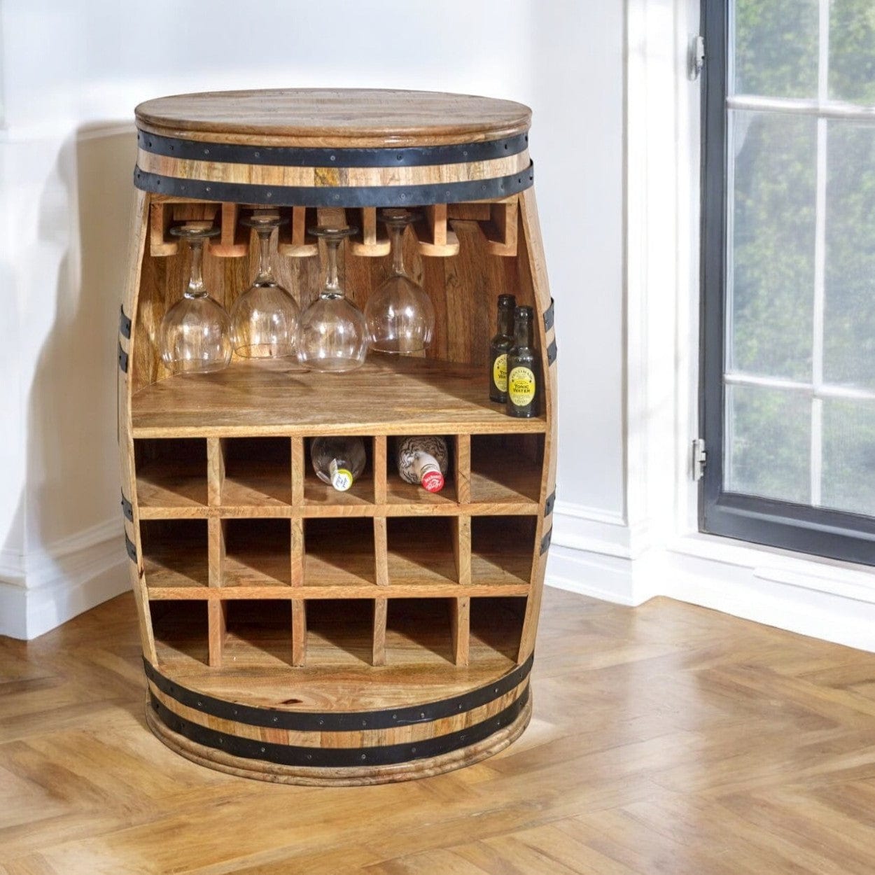 Wicklow Wooden Round Barrel Bar 90cm Sideboard