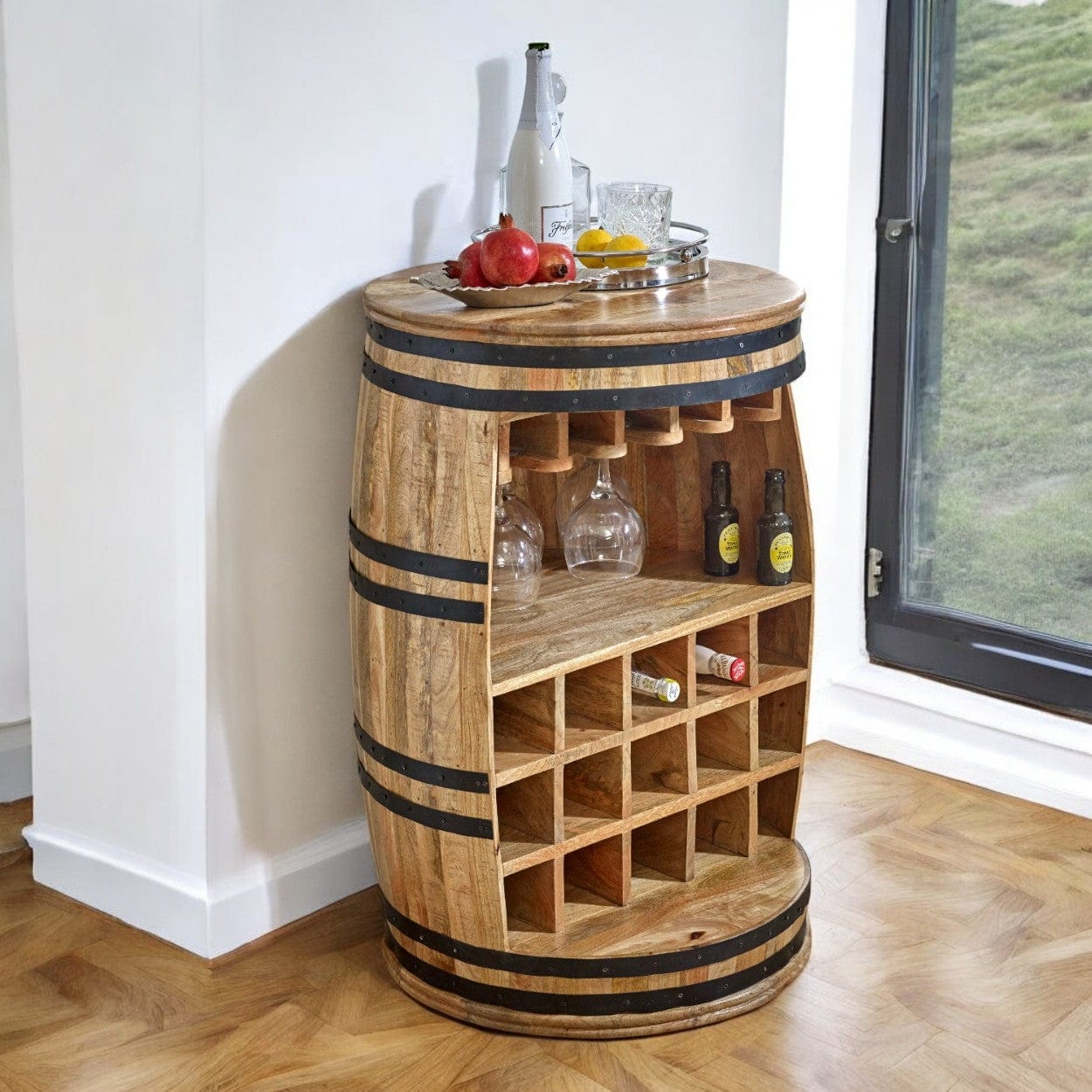 Wicklow Wooden Round Barrel Bar 90cm Sideboard