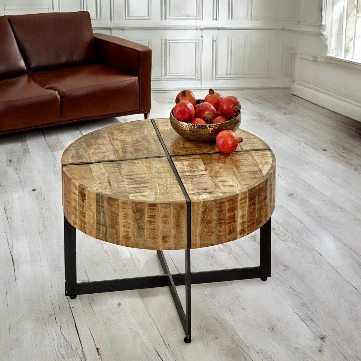 Wicklow Wooden Round Metal Legs Coffee Table