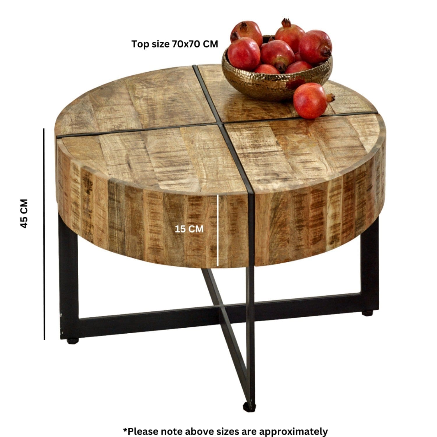 Wicklow Wooden Round Metal Legs Coffee Table
