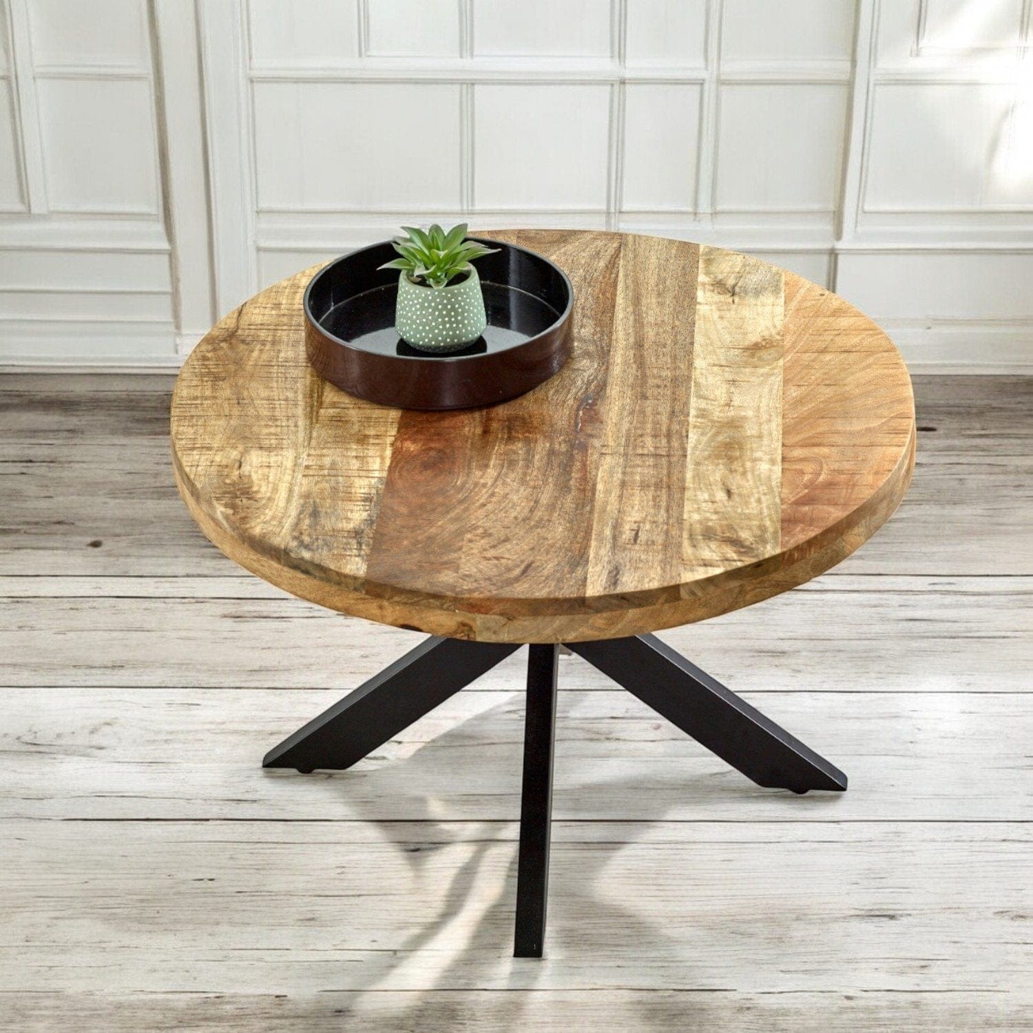 Wicklow Wooden Round Metal Spider Legs Coffee Table